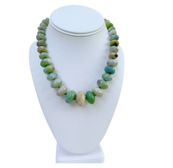Green Agate Handmade Beaded Necklace featuring polished natural stone beads in rich green hues, perfect for women who love crystal jewelry with meaning and elegance. This handcrafted necklace makes a thoughtful wedding gift or a special present for her, blending earthy charm with timeless beauty. Ideal for both everyday wear and formal occasions, it showcases the grounding energy of agate in a unique, artisan design that celebrates nature, healing, and personal style.