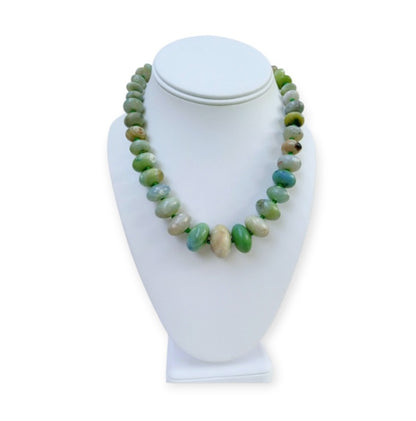 Green Agate Handmade Beaded Necklace featuring polished natural stone beads in rich green hues, perfect for women who love crystal jewelry with meaning and elegance. This handcrafted necklace makes a thoughtful wedding gift or a special present for her, blending earthy charm with timeless beauty. Ideal for both everyday wear and formal occasions, it showcases the grounding energy of agate in a unique, artisan design that celebrates nature, healing, and personal style.