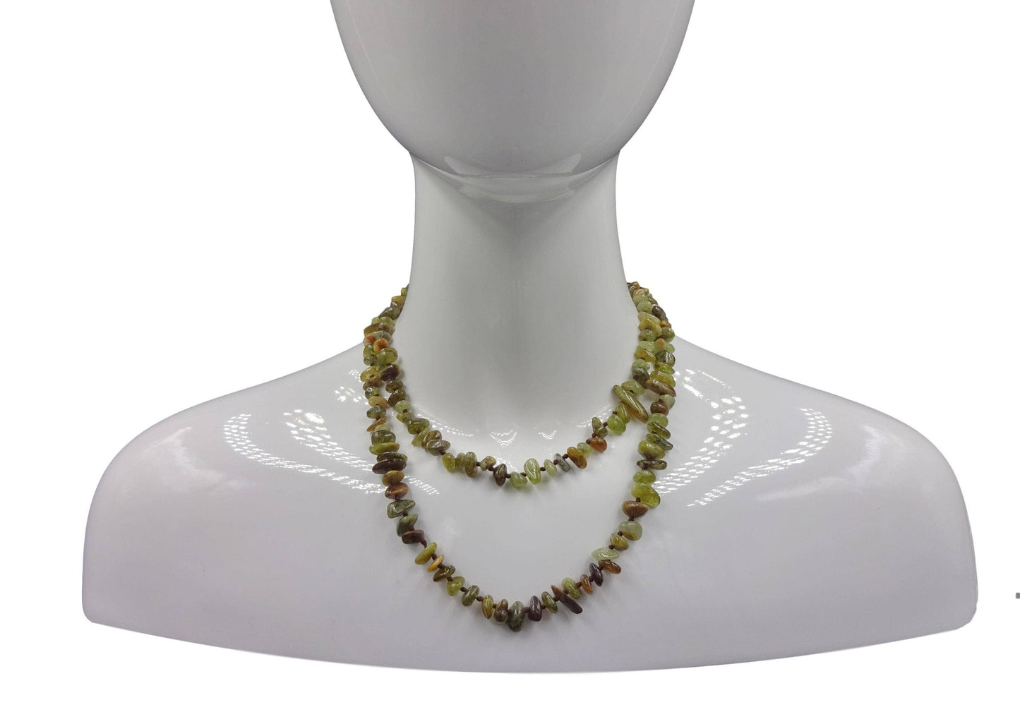 Natural Green Garnet Long Necklace for Women featuring double strands of vibrant green garnet gemstones, expertly handcrafted for elegance and durability. This stunning gemstone jewelry piece is secured with a sterling silver clasp, symbolizing abundance and prosperity. Perfect for adding a touch of natural beauty and positive energy to any outfit, making it an ideal gift for her on birthdays, anniversaries, or special occasions.