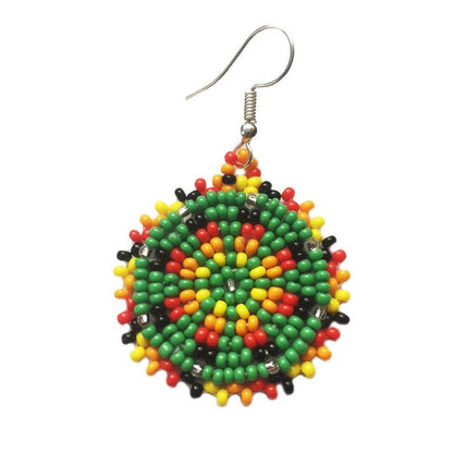 Green Handmade Beaded Earrings for women featuring intricate native-style beadwork in a bold boho design. These statement green medallion earrings showcase vibrant beads arranged in festival-inspired patterns, perfect for adding color and artistry to any outfit. Ideal gift for women who love unique, handcrafted jewelry with cultural flair. Lightweight and eye-catching, these earrings complement casual and dressy looks alike, making them perfect for festivals or everyday wear.