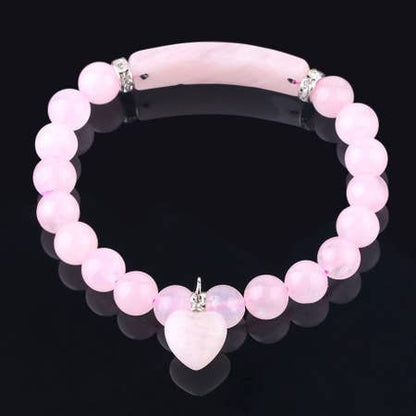 Rose Quartz Love Bracelet for women featuring delicate pink crystal beads handcrafted into a beautiful healing stone bracelet. This handmade jewelry piece symbolizes love, compassion, and emotional healing, making it a meaningful good luck gift for her. Perfect for everyday wear or special occasions, it combines gentle elegance with spiritual benefits. Ideal for those seeking a stylish accessory that promotes positivity, self-love, and heartfelt connections through natural rose quartz energy.