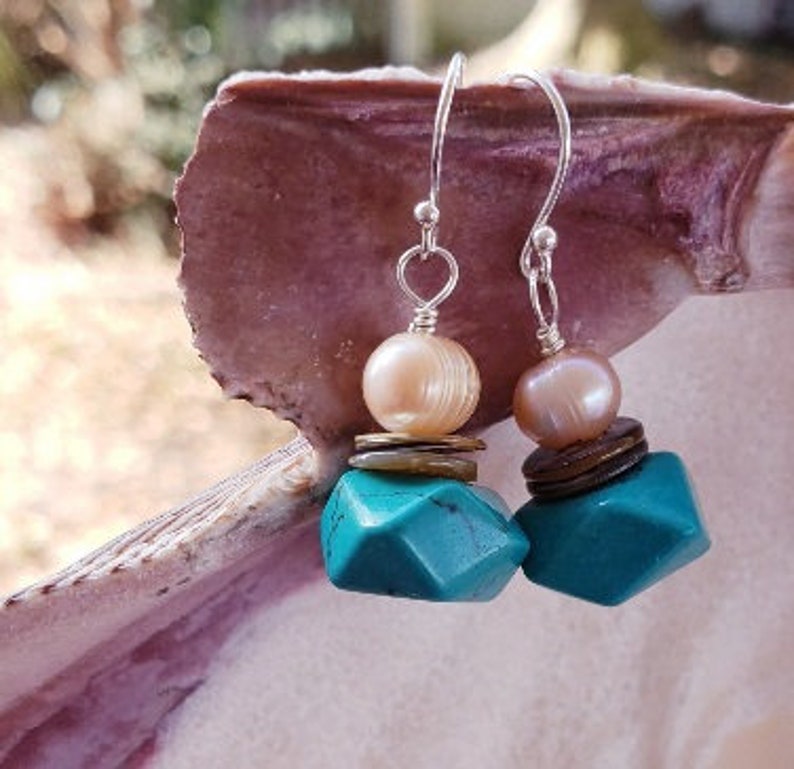 Akoya Shell with Pearl and Turquoise Earrings