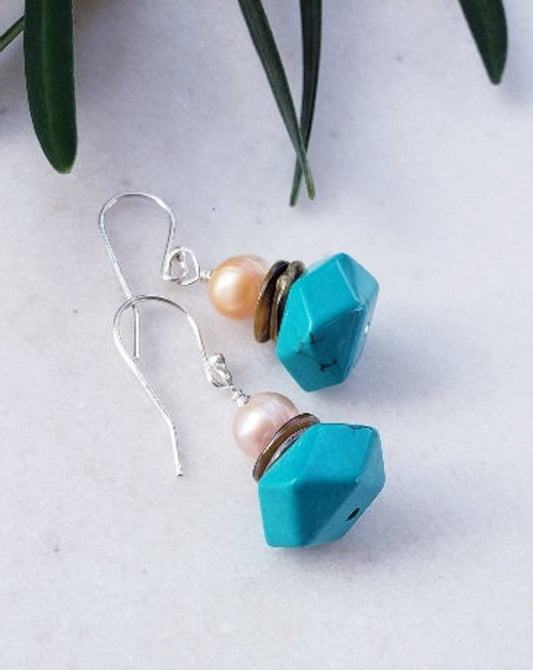 Akoya Shell with Pearl and Turquoise Earrings