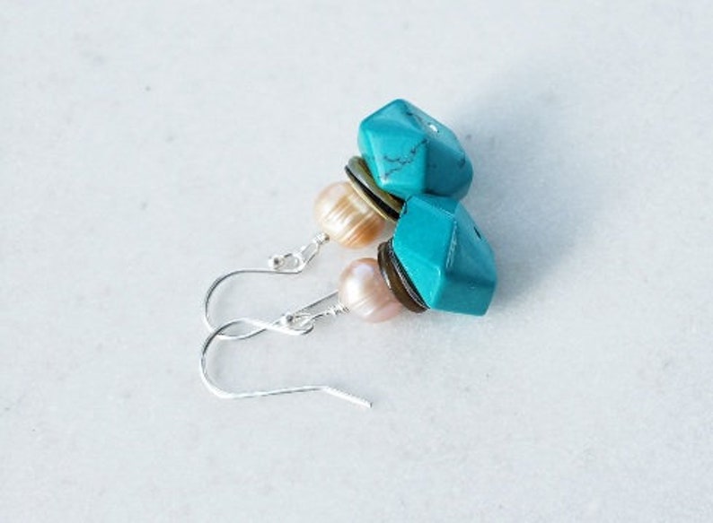 Akoya Shell with Pearl and Turquoise Earrings