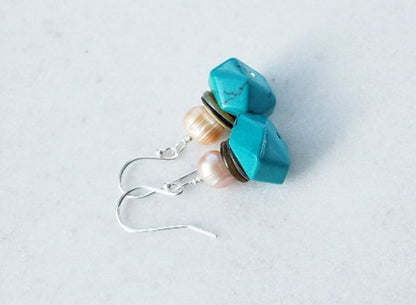 Akoya Shell with Pearl and Turquoise Earrings