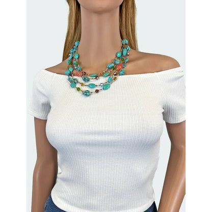 Multi-Strand Turquoise, Magnesite and Cherry Quartz Necklace