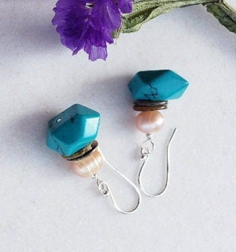 Akoya Shell with Pearl and Turquoise Earrings