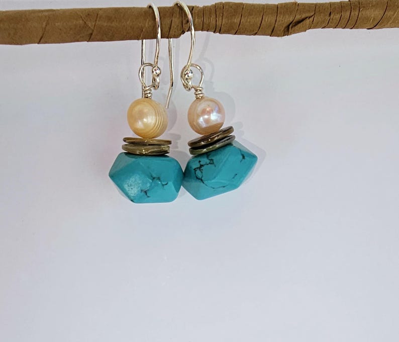 Akoya Shell with Pearl and Turquoise Earrings
