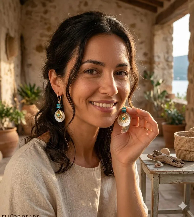 Handmade Turquoise Mother of Pearl Earrings