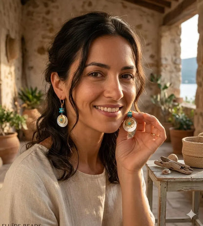 Handmade Turquoise Mother of Pearl Earrings