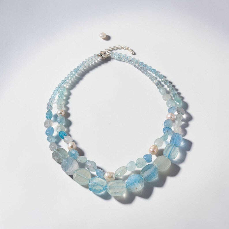 Aquamarine and Freshwater Pearl Necklace