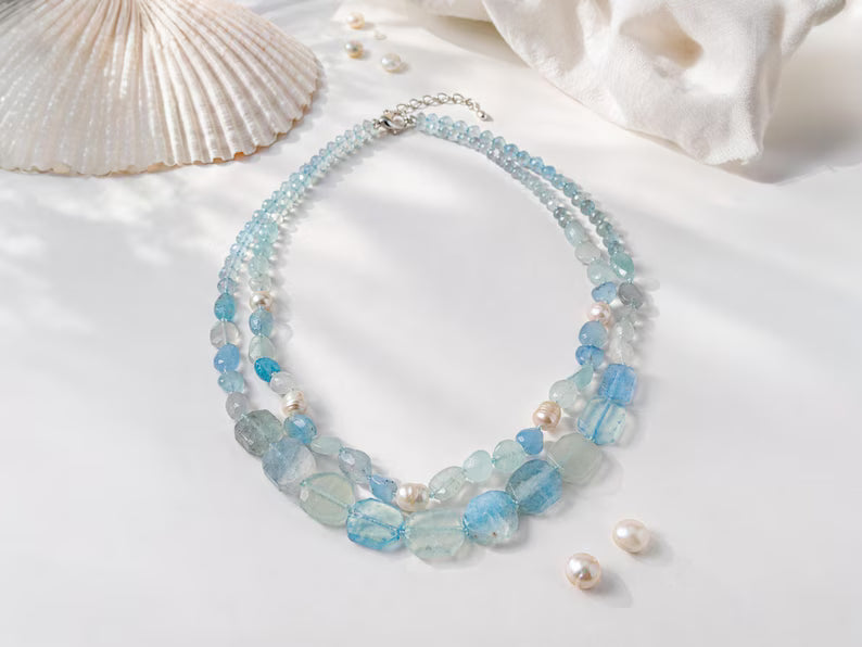 Aquamarine and Freshwater Pearl Necklace