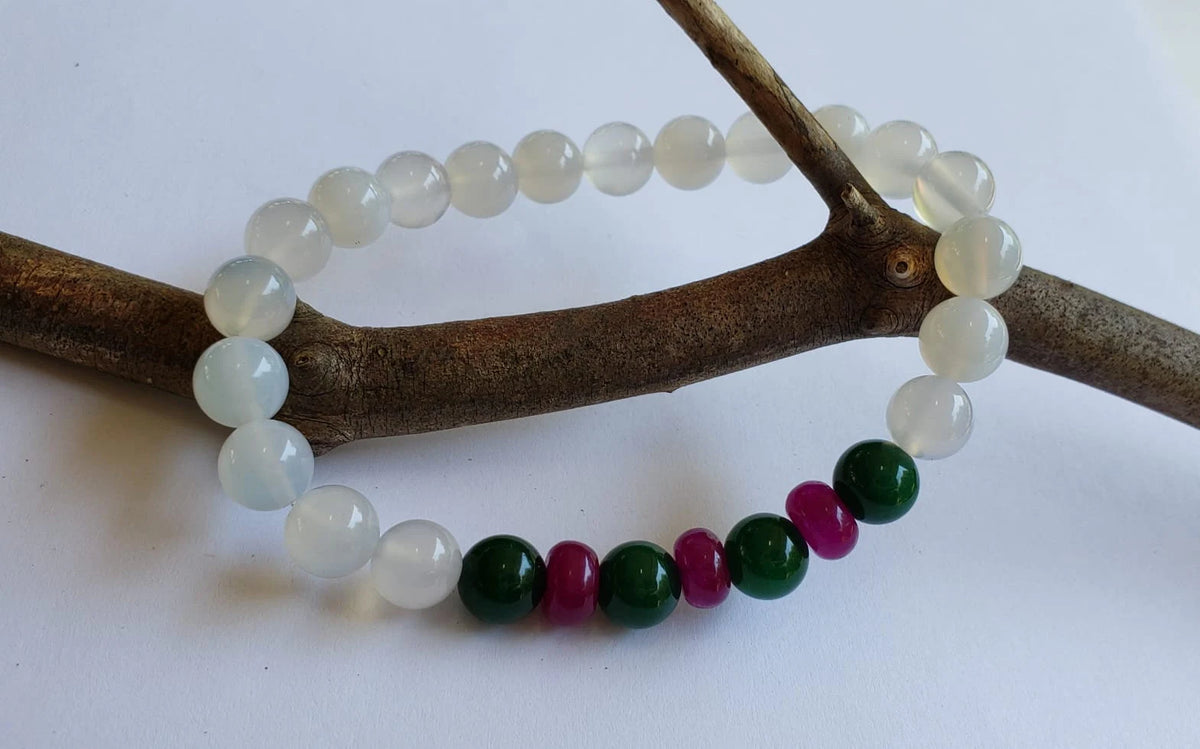 Natural White Opal and Jade Beaded Bracelet featuring 8mm stretch beads crafted for women who appreciate elegant, handmade jewelry. This lucky charm bracelet combines shimmering white opal with soothing jade stones, symbolizing balance, protection, and positive energy. Perfect gift for her on birthdays, anniversaries, or special occasions. A beautiful, versatile accessory that blends spiritual healing with stylish, artisanal craftsmanship.