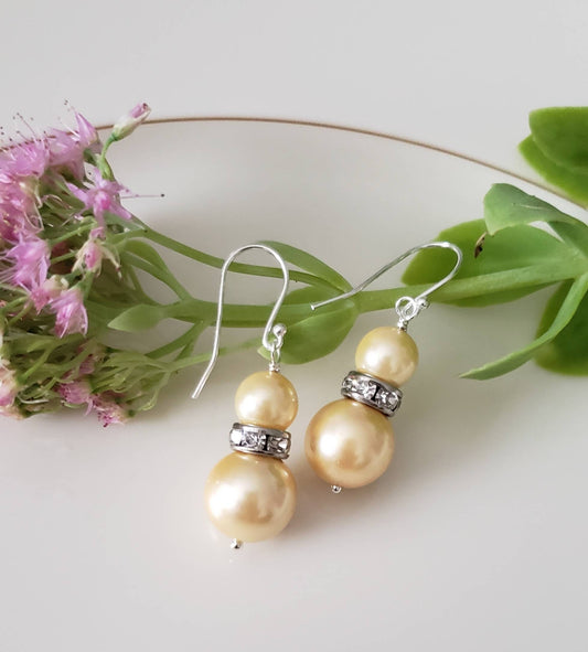 Shell Pearl Sterling Silver Zirconia Accents Earrings