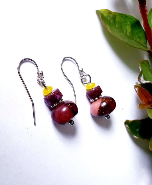 Brown Pink Jade Sterling Silver Dangle