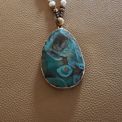 Pearl Beaded, Jasper, and Hematite Necklace