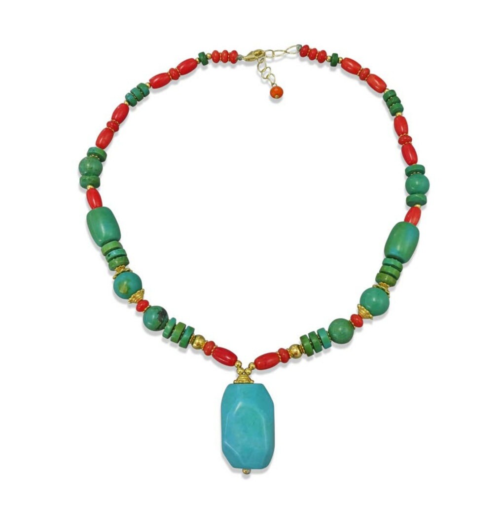 Magnesite, Turquoise and Coral Necklace