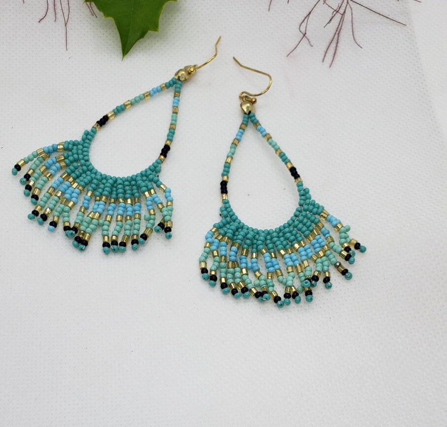 Multi Colored Turquoise Fringe Earrings
