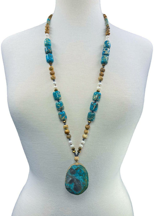 Pearl Beaded, Jasper, and Hematite Necklace