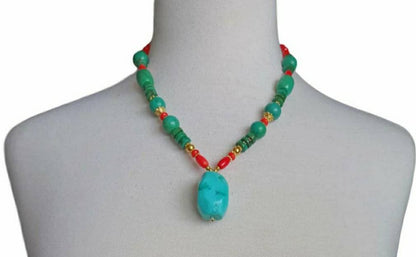Magnesite, Turquoise and Coral Necklace