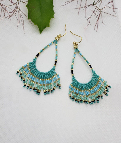 Multi Colored Turquoise Fringe Earrings