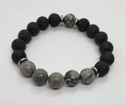 Jasper Lava Stone Diffuser Bracelet handcrafted for men, featuring natural jasper and porous lava stones perfect for essential oil diffusion. This chakra-inspired jewelry piece promotes balance, grounding, and positive energy while allowing personalized aromatherapy on the go. Adjustable and durable, it’s ideal for everyday wear, meditation, or mindfulness practices. A thoughtful gift for men who appreciate handmade jewelry, wellness accessories, and stylish, meaningful gemstone bracelets.