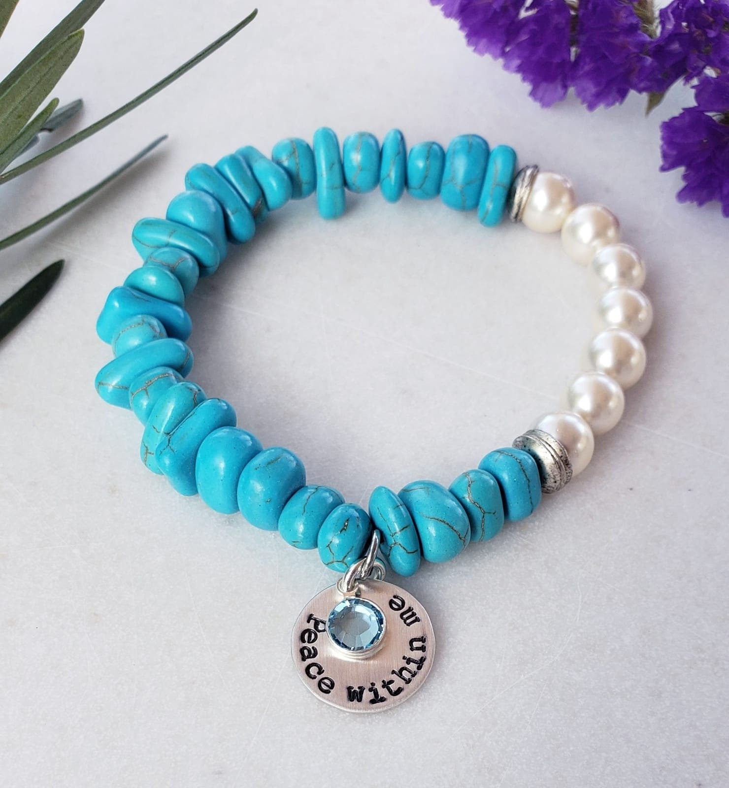 Turquoise and  Pearl Sterling Silver Bracelet