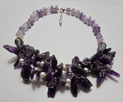 Amethyst and Crystal Gemstone Necklace