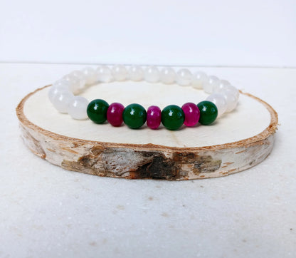 Natural White Opal and Jade Beaded Bracelet featuring 8mm stretch beads crafted for women who appreciate elegant, handmade jewelry. This lucky charm bracelet combines shimmering white opal with soothing jade stones, symbolizing balance, protection, and positive energy. Perfect gift for her on birthdays, anniversaries, or special occasions. A beautiful, versatile accessory that blends spiritual healing with stylish, artisanal craftsmanship.