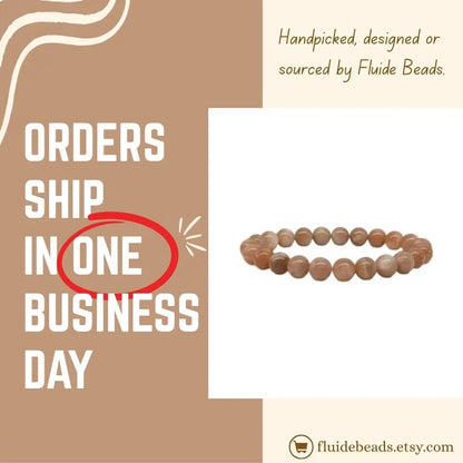 Peach moonstone beaded bracelet handcrafted from natural crystal gemstones known for promoting calm, emotional balance, and intuition. This healing jewelry piece is designed to support mindfulness, meditation, and positive energy, making it a meaningful gift for yoga lovers, spiritual seekers, or anyone drawn to crystal healing. A beautiful everyday accessory that blends boho style with intention, perfect for birthdays, self-care gifts, or personal wellness.