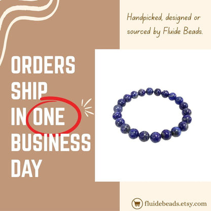 Blue Lapis Lazuli stretch bracelet for men and women, made with natural stones known for their healing and protective properties. This spiritual energy bracelet promotes mental clarity, inner peace, and positive energy. Handcrafted with care, it’s a versatile accessory that combines style and meaning, perfect as a thoughtful gift for those seeking protection, balance, and enhanced spiritual well-being in daily life.