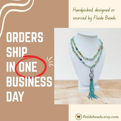 Amazonite and Pearl Necklace featuring handmade beaded crystals crafted into a bohemian long necklace with yoga charm beads and tassel accents. This unique jewelry piece blends soothing amazonite stones with elegant pearls, creating a versatile accessory perfect for spiritual practice or everyday wear. Lightweight and stylish, it makes a thoughtful gift for her, combining artisanal craftsmanship with calming energy and boho-chic design for women who appreciate meaningful jewelry.