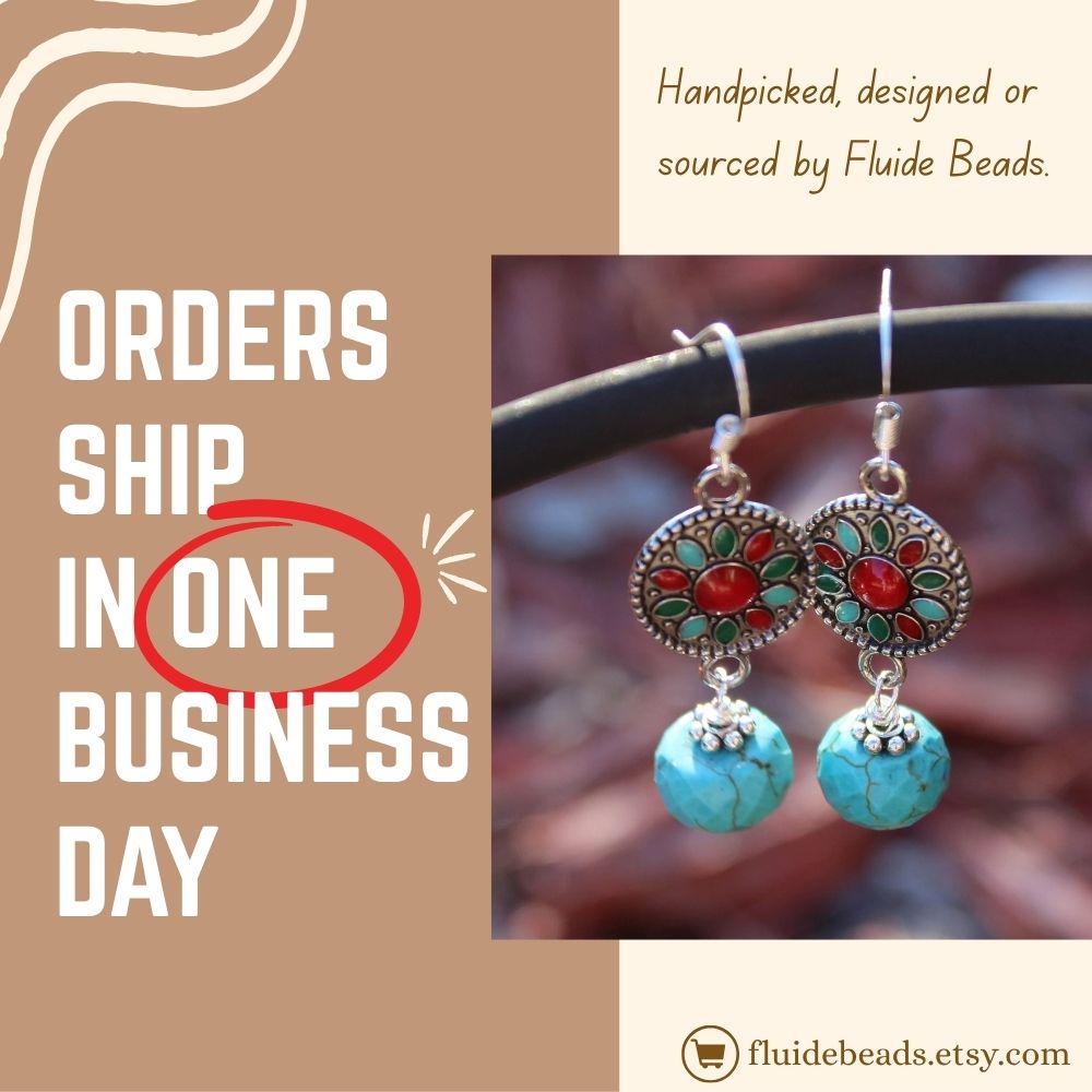 Turquoise Earrings featuring a Southwestern style with vibrant blue stones in a bold, handmade design inspired by Tibetan and Aztec jewelry. These boho statement earrings are perfect for women who love cultural patterns and earthy elegance. Lightweight and eye-catching, they make a meaningful gift for her on birthdays, holidays, or special occasions. A unique accessory that adds rustic charm and artisan style to any outfit.