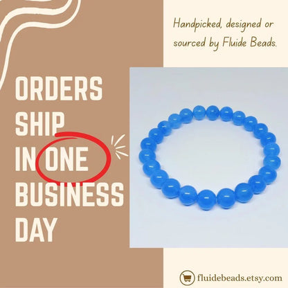 Chalcedony Bracelet featuring healing blue beads crafted from natural crystal stones, designed as a stretch friendship bracelet for women and men. This handmade round beaded jewelry piece promotes calmness, emotional balance, and positive energy. Lightweight and comfortable, it makes a meaningful gift symbolizing connection and wellness. Perfect for everyday wear or spiritual practices, combining artisanal craftsmanship with the soothing beauty of chalcedony gemstones.