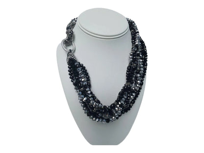 Bold chunky crystal statement necklace for women featuring multi-strand black design and handmade craftsmanship. This stylish choker adds a dramatic touch to any outfit, perfect for parties, events, or anniversary celebrations. Elegant and eye-catching, this costume jewelry piece is ideal as a unique gift for her. Designed to enhance confidence and style, this artisan necklace blends modern fashion with timeless sophistication.