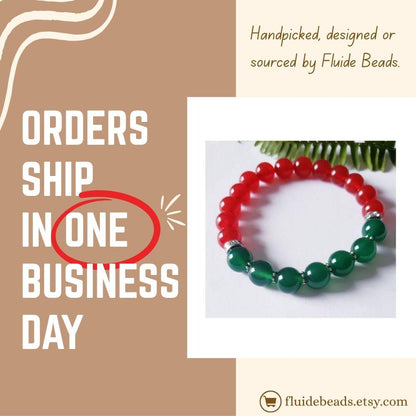 Green and Red Onyx Crystal Bracelet featuring handmade beaded design crafted for both women and men. This lucky charm jewelry combines vibrant green and deep red onyx stones, known for promoting abundance, protection, and positive energy. Perfect as a meaningful gift for him or her, this stylish bracelet blends artisanal craftsmanship with spiritual benefits. Lightweight and versatile, it adds a powerful and elegant touch to everyday wear or special occasions.