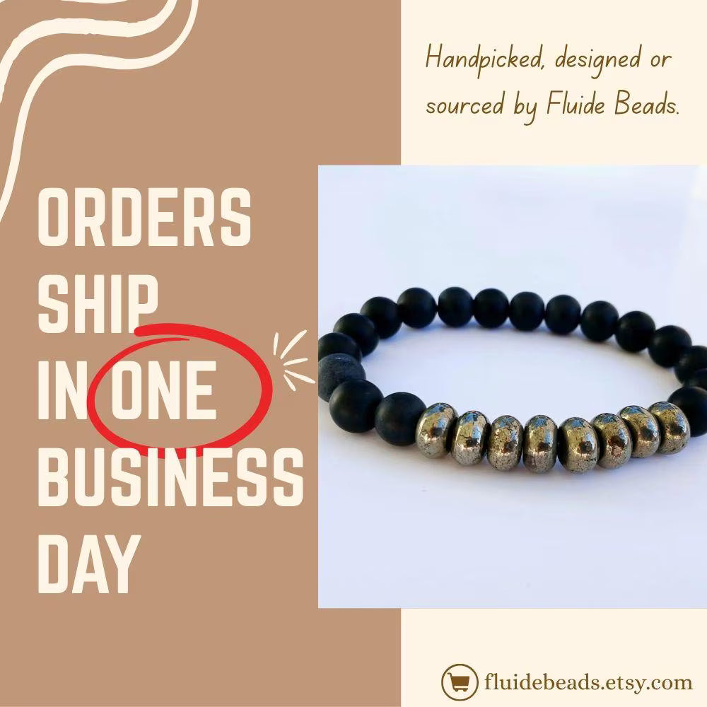 Black Onyx and Pyrite Bracelet featuring handmade beaded natural stones crafted into a crystal healing jewelry piece for men and women. This spiritual bracelet combines the grounding energy of black onyx with the protective power of pyrite, promoting balance and positive energy. Lightweight and stylish, it makes a meaningful gift for him or her. Perfect for everyday wear, meditation, or as a unique accessory blending artisanal craftsmanship with natural healing properties.