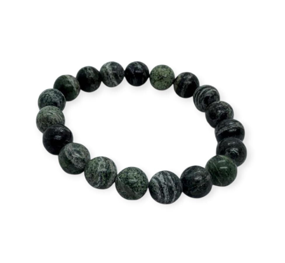 Green Zebra Jasper Bracelet handcrafted with natural green zebra jasper stones, known for their grounding and healing properties. This versatile bracelet promotes balance, strength, and emotional well-being while adding a stylish, earthy touch to any outfit. Perfect for meditation, mindfulness, or everyday wear, it makes a thoughtful gift for women and men who appreciate natural stone healing jewelry. A meaningful artisan accessory that blends wellness benefits with timeless handcrafted design.