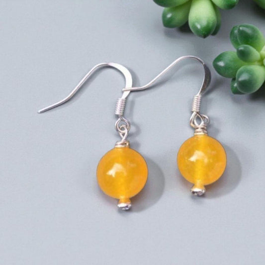 Yellow Jade Silver Earrings