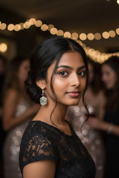 Amethyst Vintage Silver Spiral Earrings