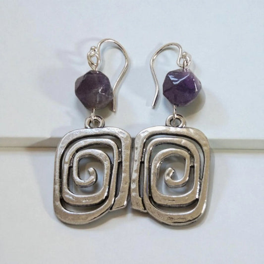 Amethyst Vintage Silver Spiral Earrings