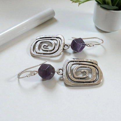 Amethyst Vintage Silver Spiral Earrings