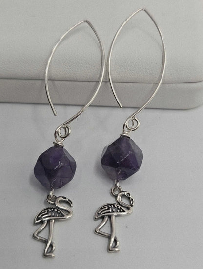 Amethyst Vintage Flamingo Earrings featuring elegant purple gemstone accents and charming flamingo designs. A stylish and feminine accessory perfect as a gift for her, combining vintage flair with a touch of whimsy. Ideal for birthdays, anniversaries, or special occasions.