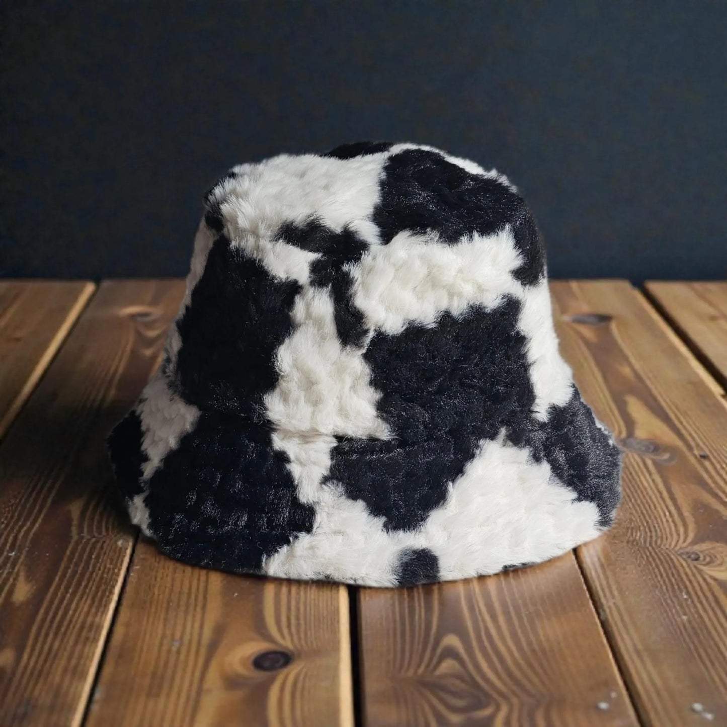 Checkered Faux Fur Bucket  Hat