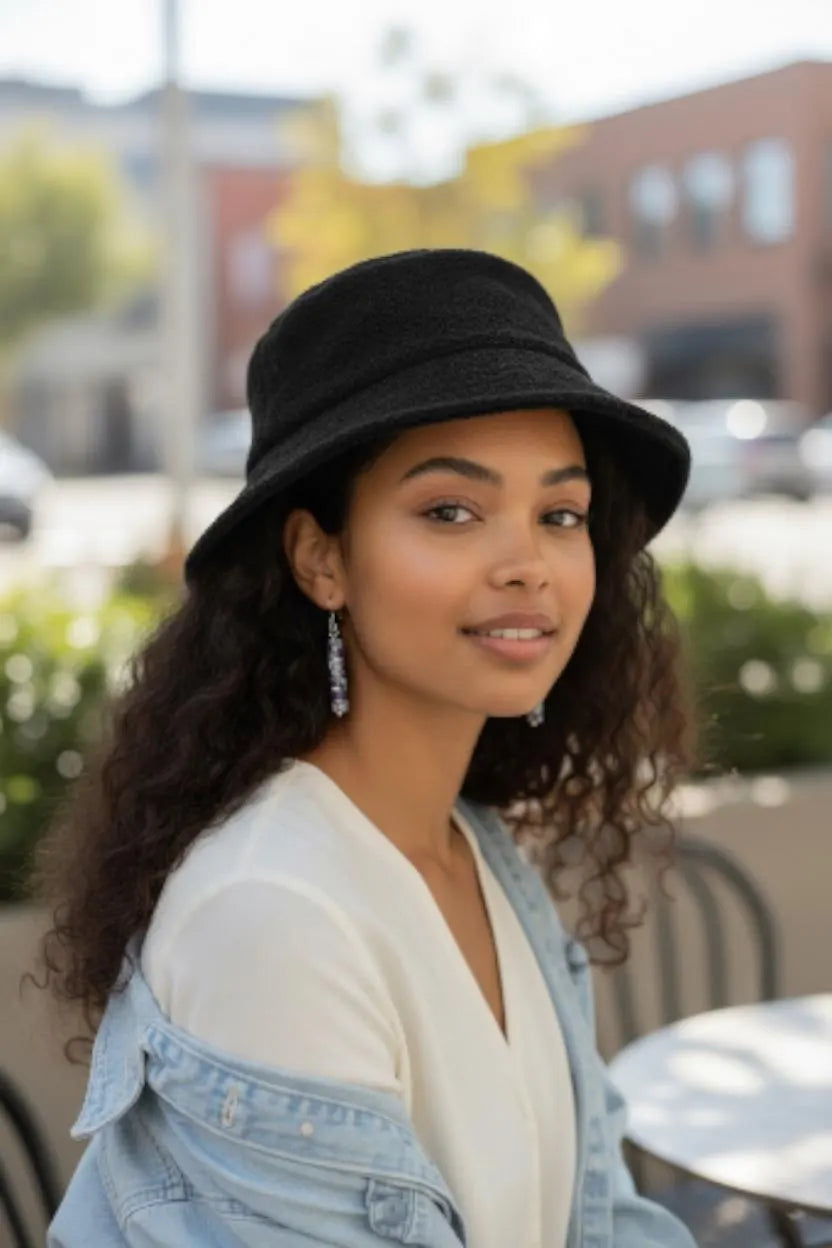 Black Fur Bucket Hat