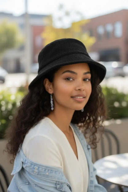 Black Fur Bucket Hat