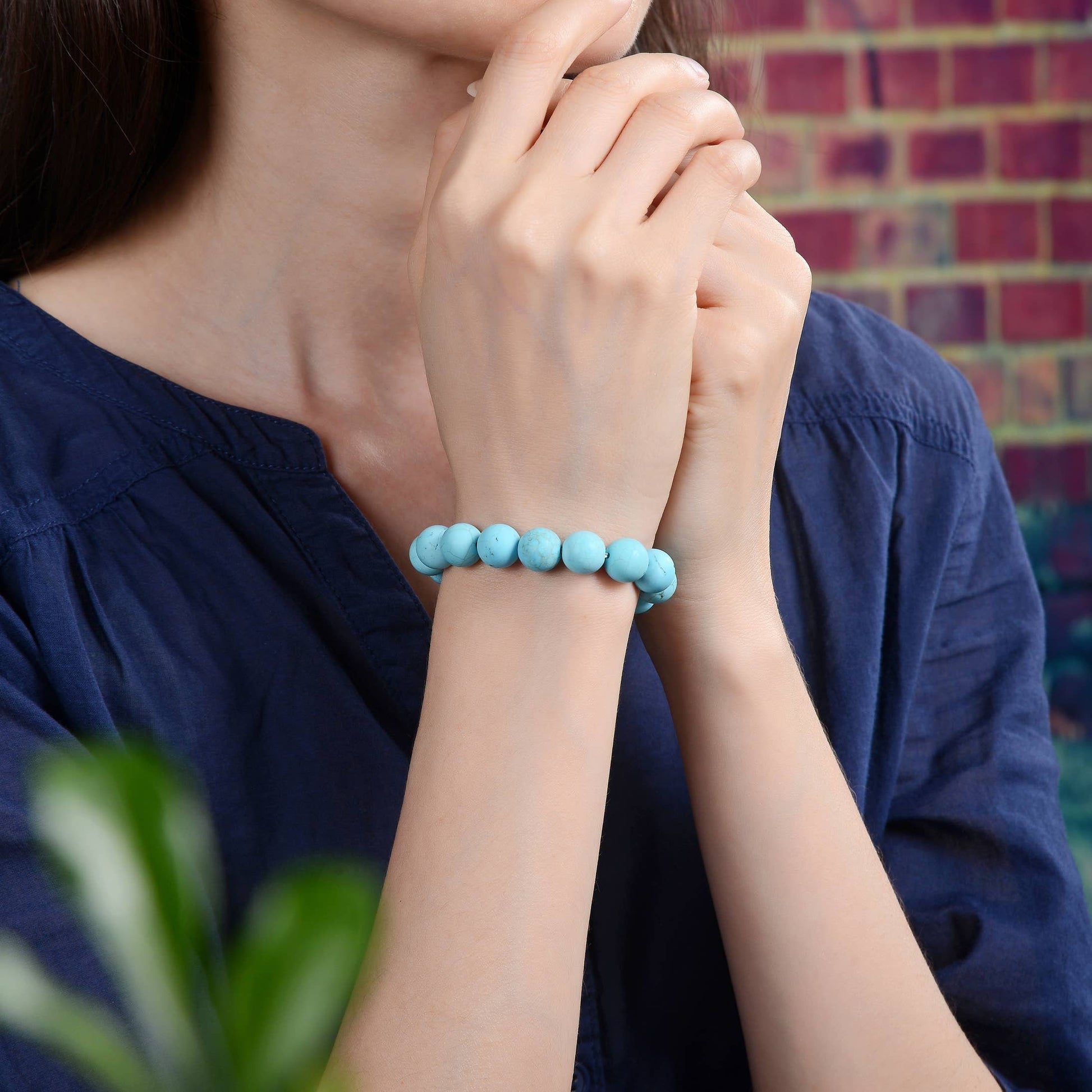 Magnesite Turquoise Stretch Bracelet designed for women and men, featuring blue stone beads known for their healing and chakra-balancing properties. This handcrafted boho crystal jewelry offers both style and spiritual energy, perfect for those seeking natural wellness accessories. Lightweight and comfortable, it makes a thoughtful gift that promotes calmness, positivity, and balance. Ideal for everyday wear, meditation, or adding a vibrant, earthy touch to any outfit.