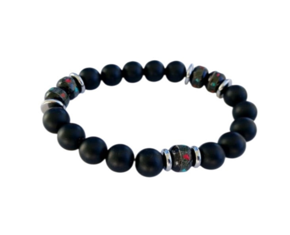 Men’s Tibetan Onyx & Yak Bone Bracelet – Spiritual Protection