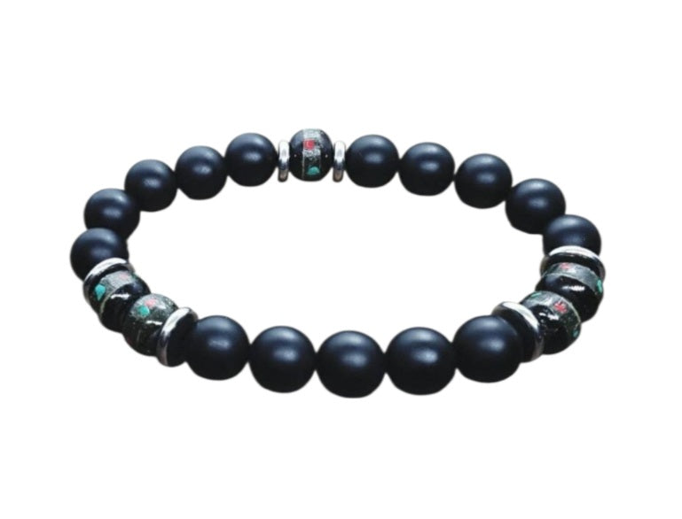 Men’s Tibetan Onyx & Yak Bone Bracelet – Spiritual Protection
