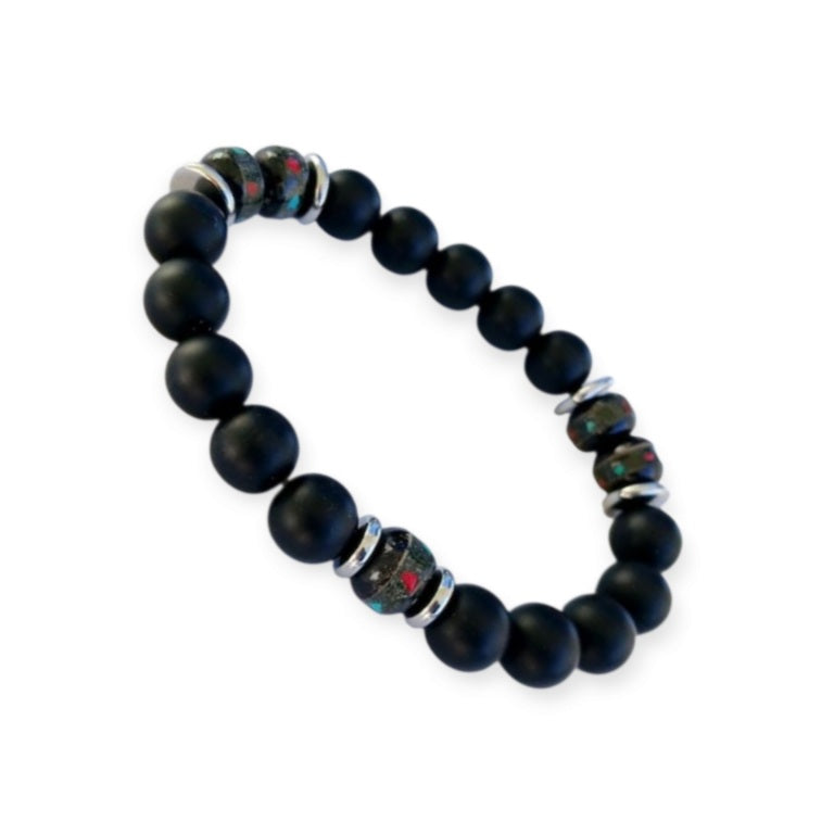 Men’s Tibetan Onyx & Yak Bone Bracelet – Spiritual Protection